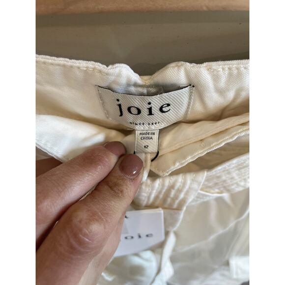 NWT $248 Joie Emerald Cotton Blend Ivory Straight Leg Pants Size 12 Belted - Picture 7 of 13